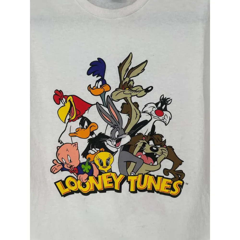 Y2K Vintage Looney Tunes Shirt Mens Medium White Graphic Tee Cartoon 90s - Picture 2 of 6